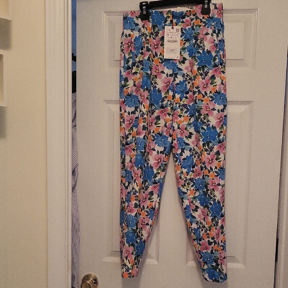 Floral Print Pants in Blue and Pink